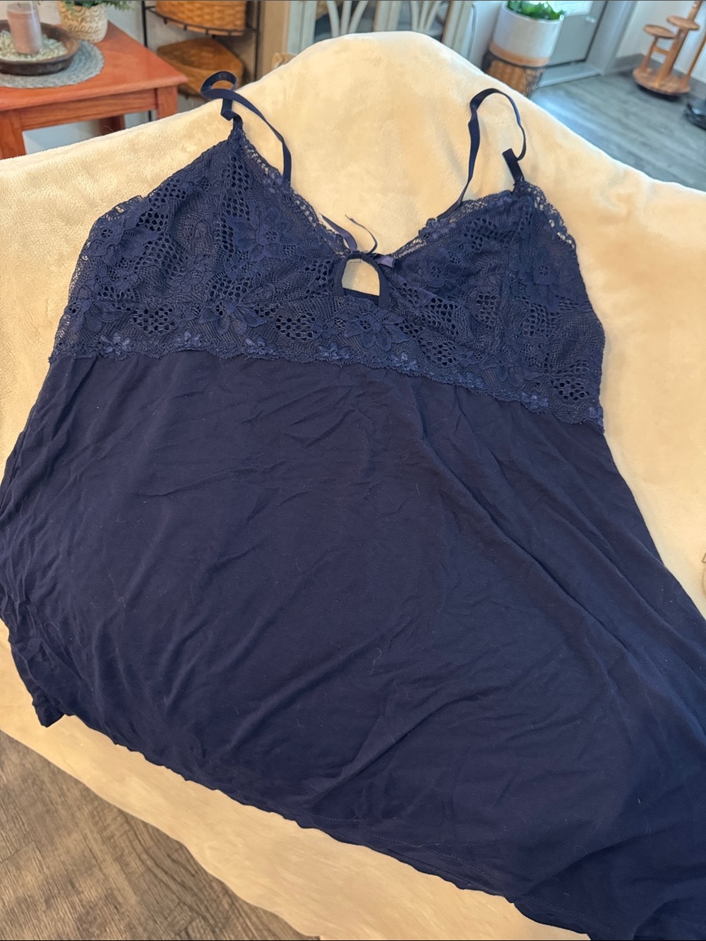 Navy Blue Lace Trim Cami Top